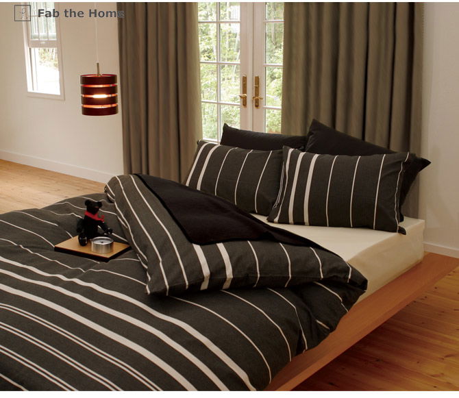 枕カバー 50×70cm 綿100％　モノトーンのヘリンボーンボーダー・ ゼブラノ(Zebrano) Fab the Home