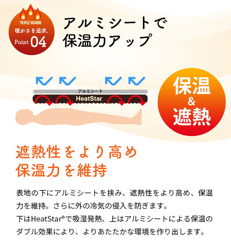 ジュリーアダムス トリプルウォーム  吸湿発熱ブランケット ダブルサイズ 抗菌防臭中綿 静電気抑制 アルミシート入り保温力 速乾性