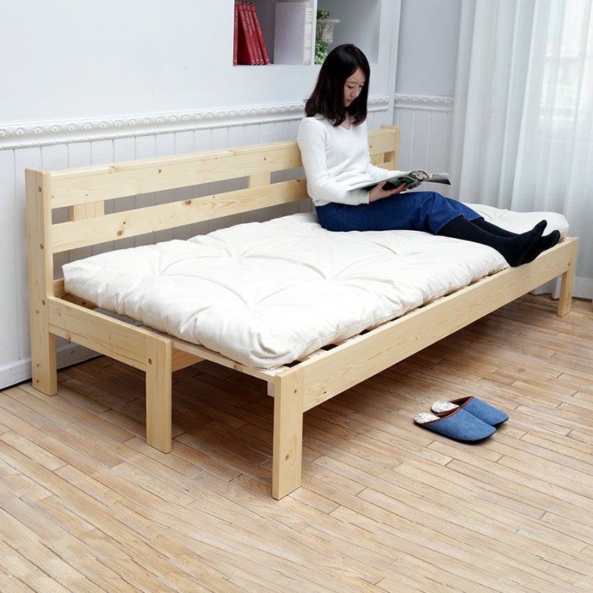 伸長式ソファベッド 2way 木製伸長式ベッド シングル 天然木 すのこ 