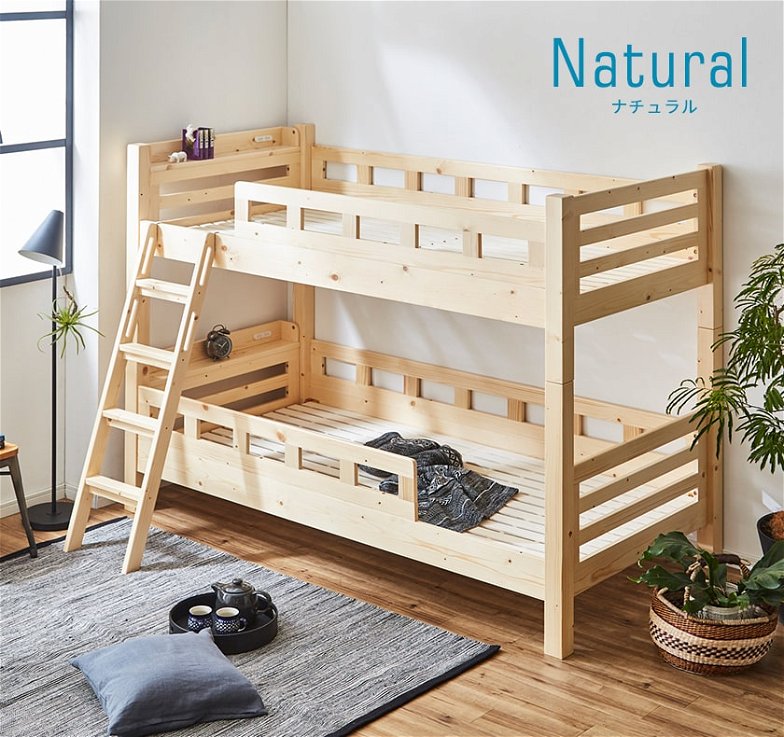2段ベッド 高さ160cm ベッドフレーム シングル 木製 棚付き コンセント すのこ 頑丈設計 耐荷重350kg 低ホルムアルデヒド