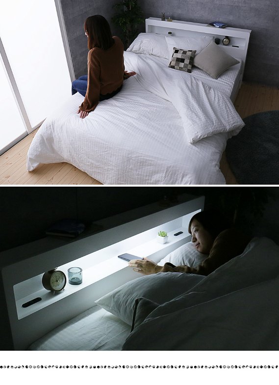 収納ベッド レスター セミダブル 棚付き コンセント LED照明付き マットレスセットLESTER ベッド IFM-002 フランスベッド