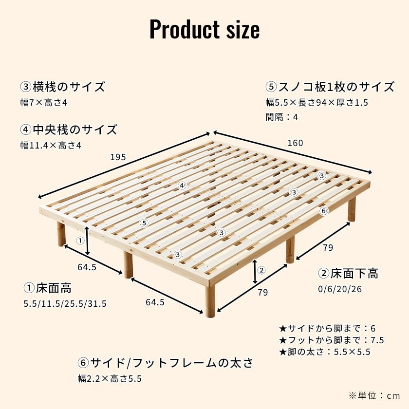すのこベッドバノンのクイーンサイズのサイズ