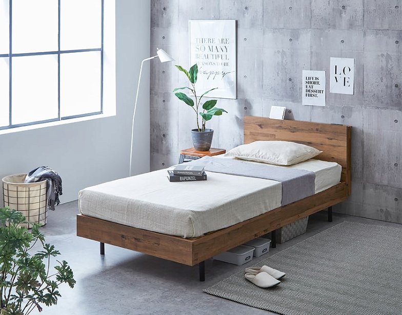 【ポイント10倍】棚付きベッド すのこベッド 厚さ15cmポケットコイルマットレスセット シングル 木製 コンセント ベッド おしゃれ すのこベッド