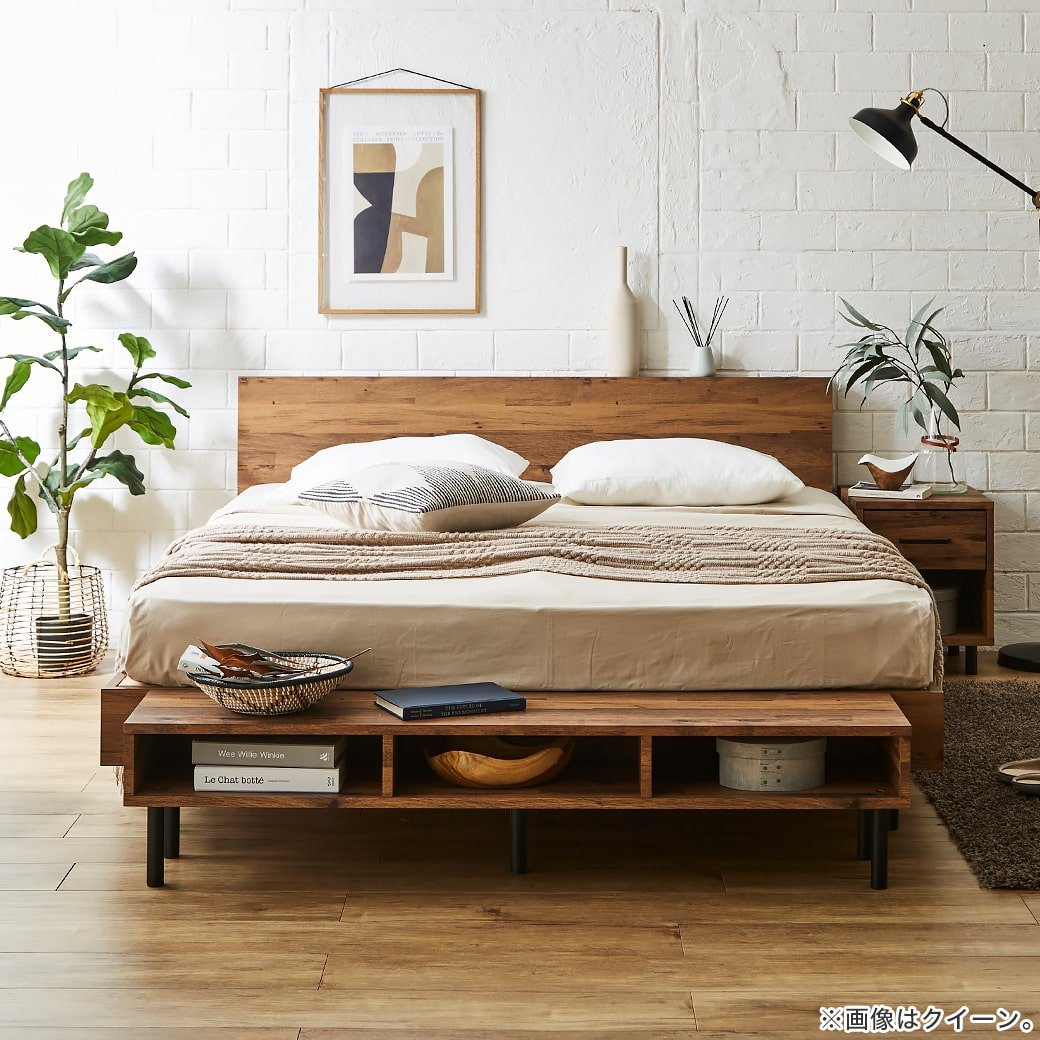 [幅140.7]棚付きベッド 木製ベッド マットレスセット 厚さ15cmポケットコイルマットレス付き ダブル ダブルベッド すのこベッド