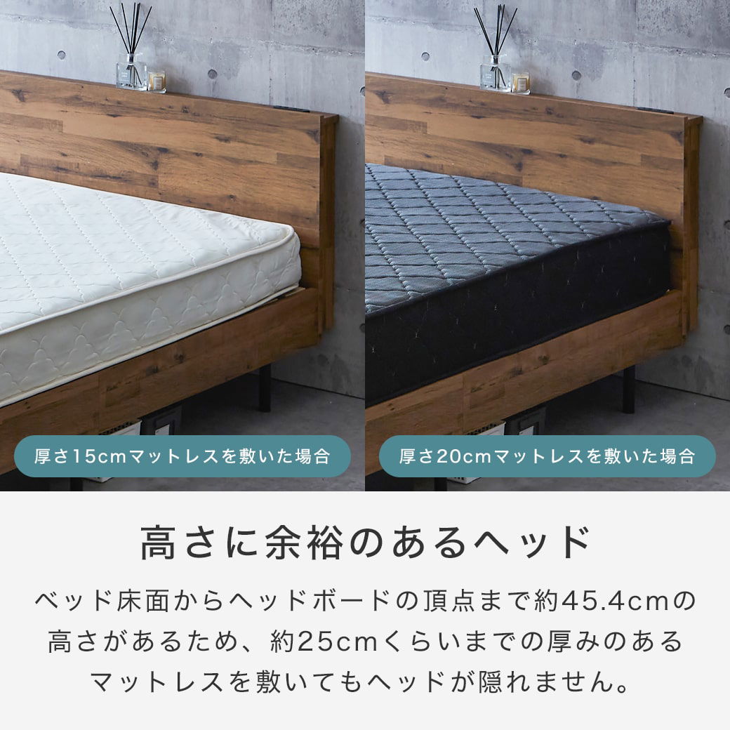 ポイント10倍】棚付きベッド すのこベッド 厚さ15cmポケットコイルマットレスセット ダブル 木製 コンセント ベッド おしゃれ すのこベッド |  ベッド・マットレス通販専門店 ネルコンシェルジュ neruco