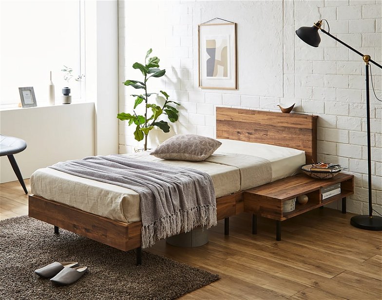 【ポイント10倍】棚付きベッド すのこベッド 厚さ20cmポケットコイルマットレスセット シングル 木製 コンセント ベッド おしゃれ すのこベッド