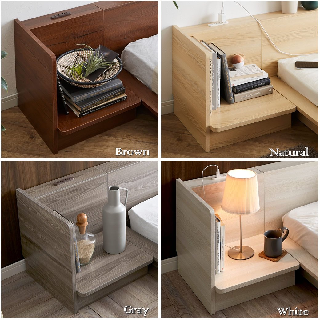 ポイント10倍】Platform Bed ローベッド セミダブル ナイトテーブルR(右) 20cm厚 ポケットコイルマットレス付 棚付きコンセント2口  木製ベッド | ベッド・マットレス通販専門店 ネルコンシェルジュ neruco