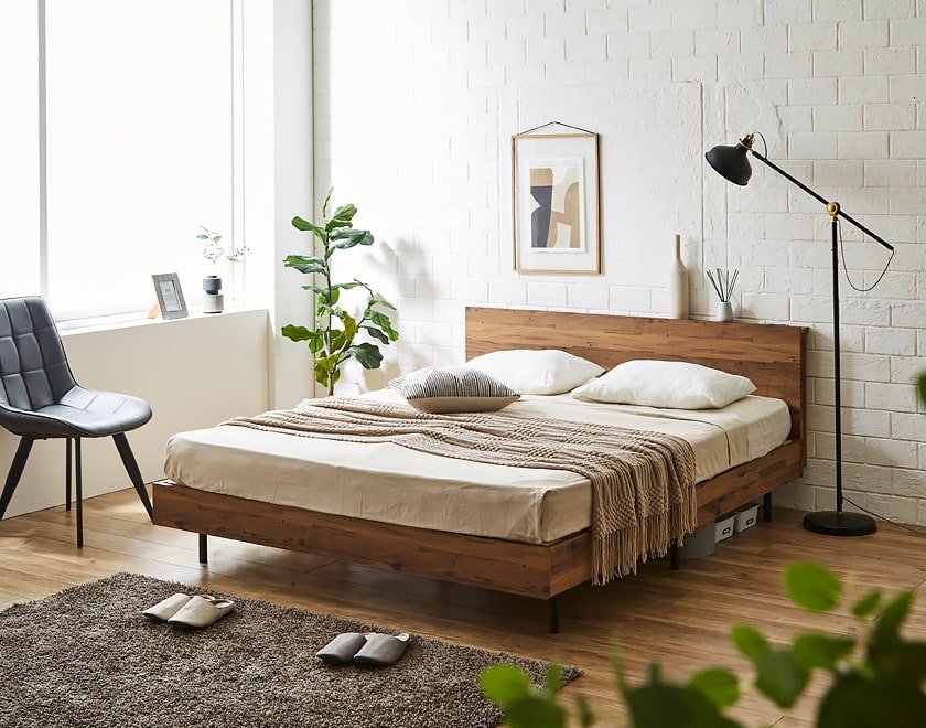 棚付きベッド ベッドフレームのみ クイーン 木製 すのこベッド 