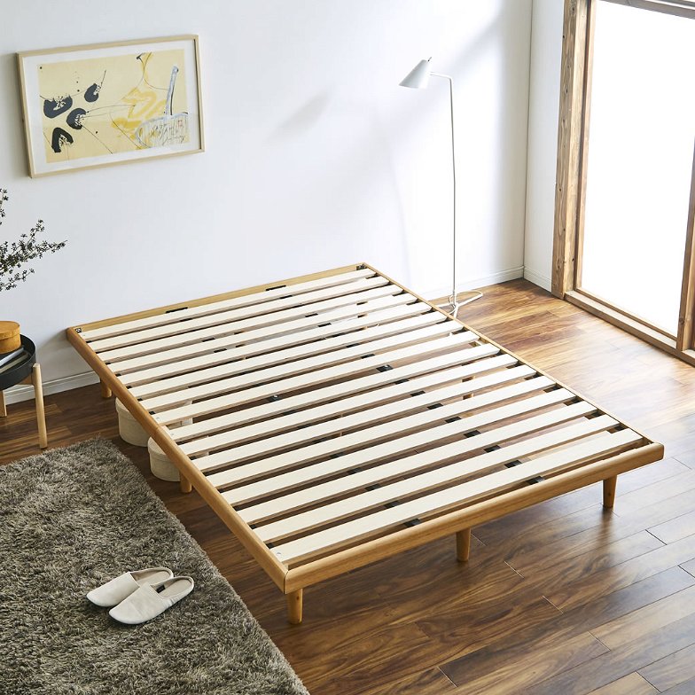 突板すのこベッド Lars ラース ダブル+15cm厚nerucoZマット付 木製 ヘッドレス 木製ベッド  オーク突板、ウォールナット突板