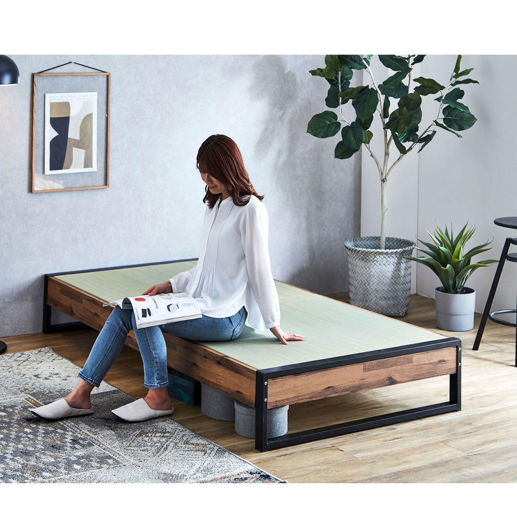 アダン ヴィンテージ調 ヘッドレス 畳ベッド セミダブル 縁あり畳