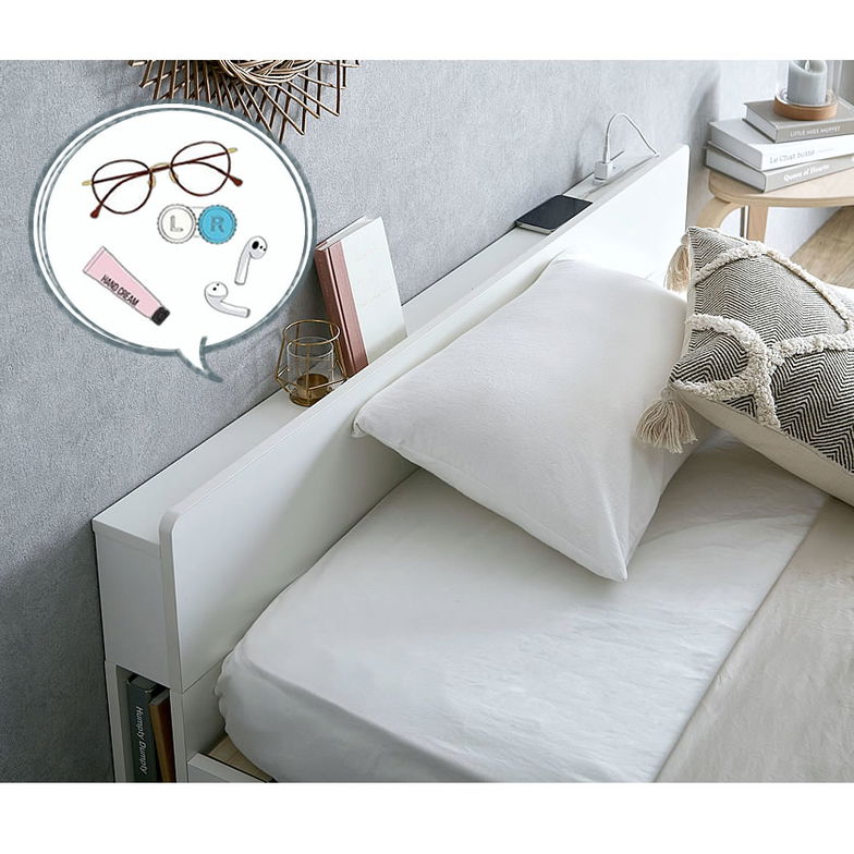 Lepus(レプス) 棚・コンセント・LED照明付きすのこベッド シングル