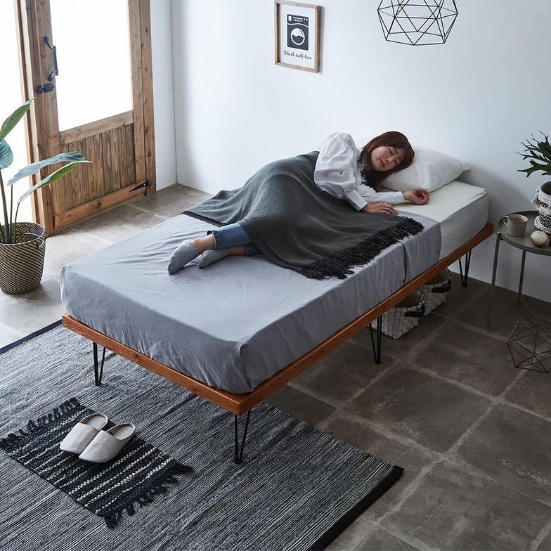 バノン すのこベッド ヘッドレスベッド アイアン脚 シングル シングルベッド 木製 ベッドフレーム 耐荷重350kg 組立簡単 ヴィンテージ調 インダストリアル