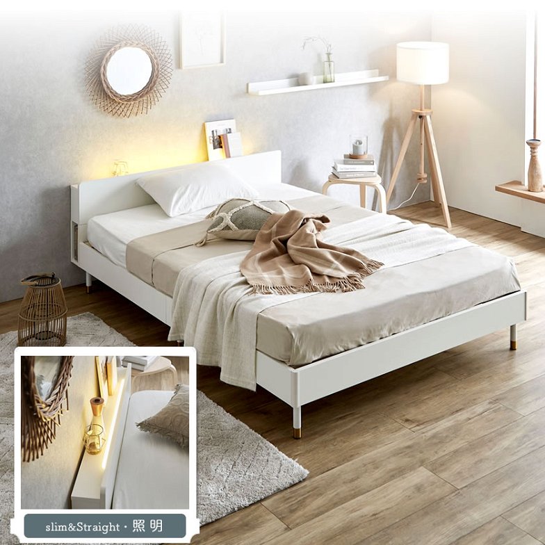 Lepus(レプス) 棚・コンセント・LED照明付きすのこベッド  シングル 20cm厚ポケットコイルマットレス(ネルコバリューマットレス)セット