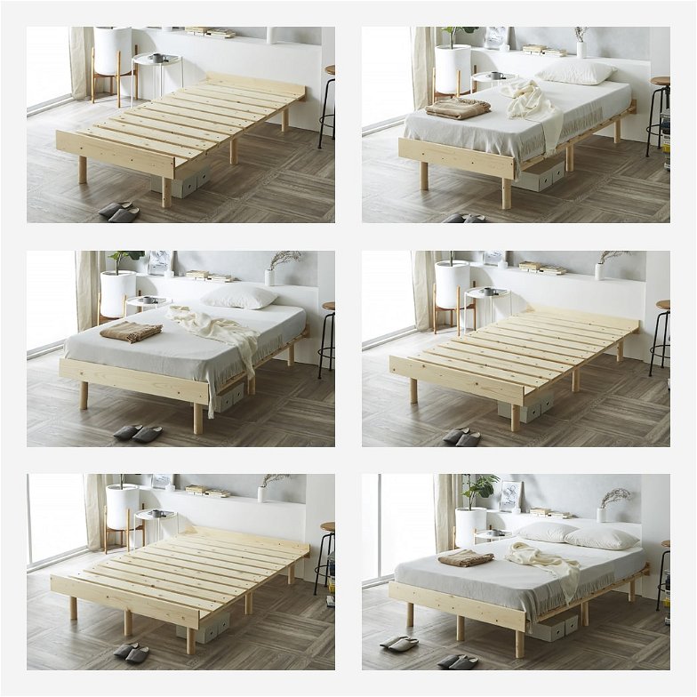 マーヴィン すのこベッド ダブル ベッド単品のみ 木製 頑丈 ヘッドレス 高さ3段階