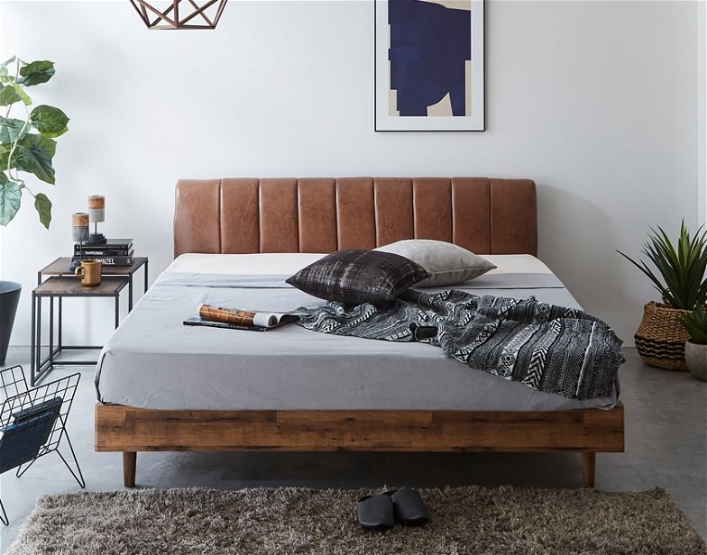 イヴェール ファブリックレザーベッド クイーン 厚さ15cmポケットコイルマットレスセット 木製 すのこ ベッド すのこベッド