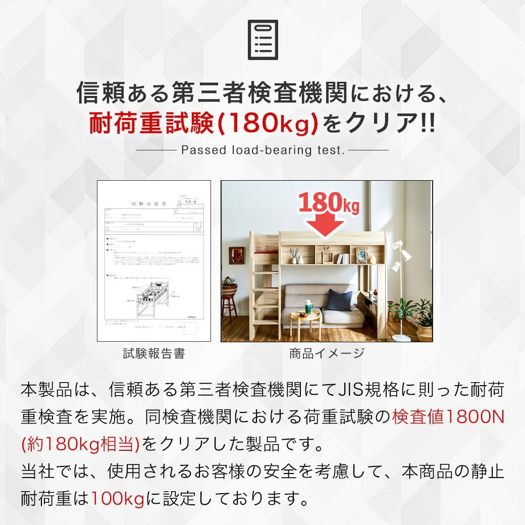 ロフトベッド Ashley(アシュリー)セミダブル 11cm厚ポケット