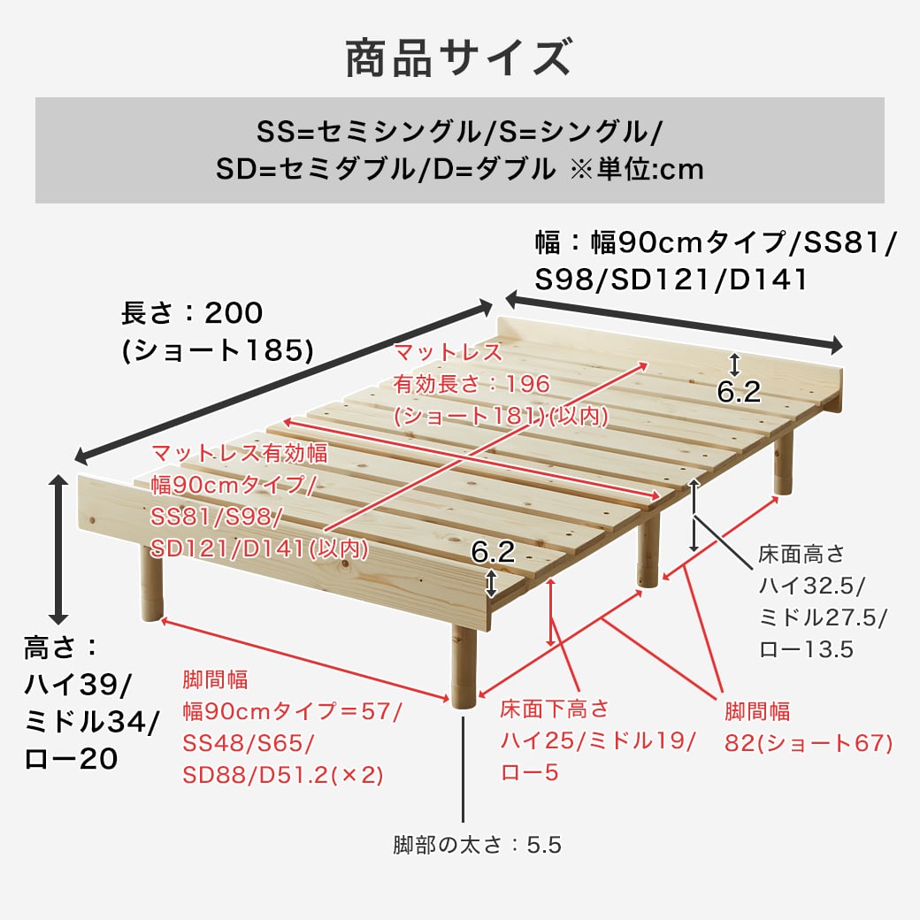 マーヴィン すのこベッド セミダブル 厚さ20cmポケットコイル