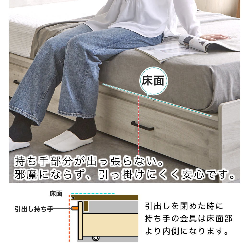 ダブルベッド USBポート付 引出し収納付きベッドフレーム 収納