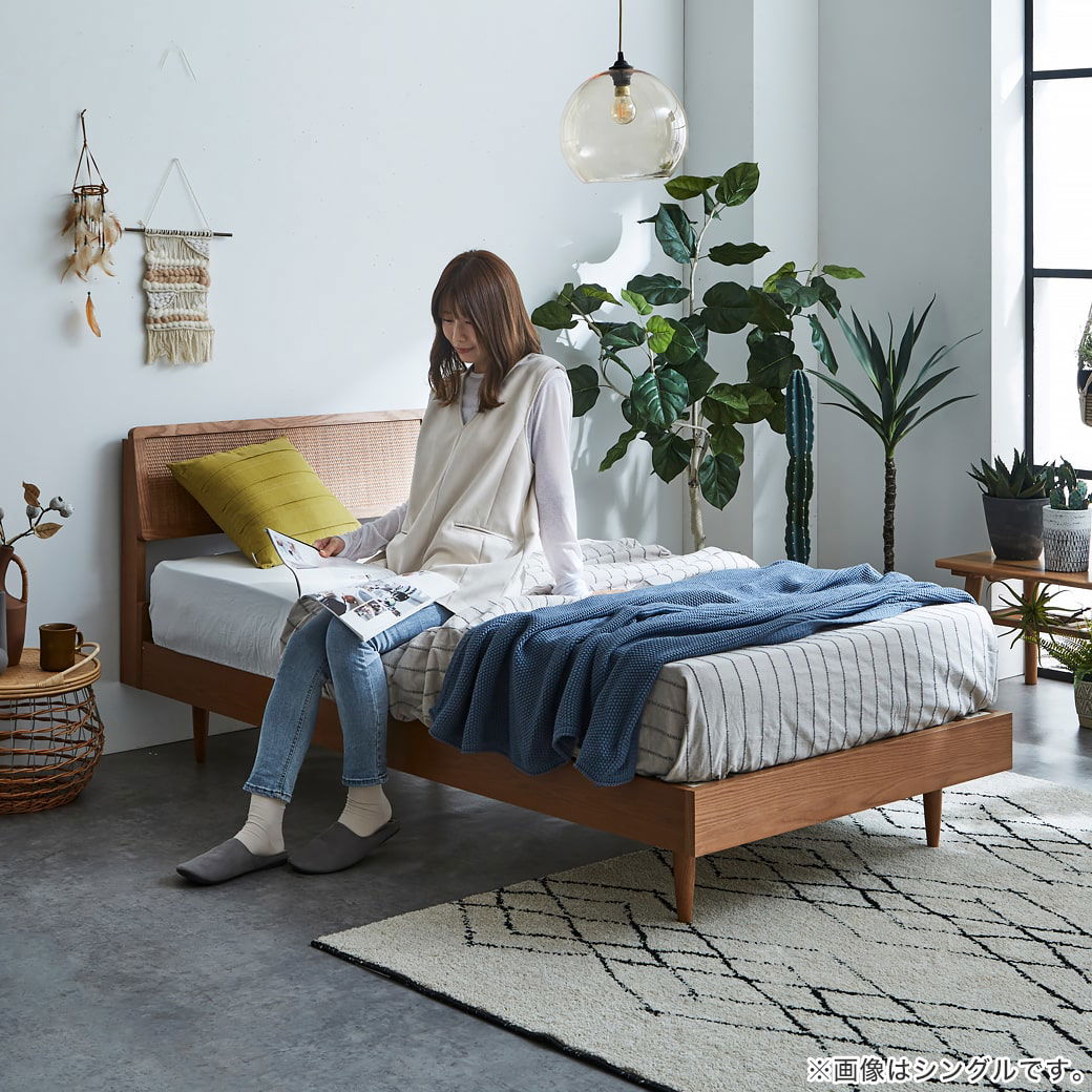 ビレ ラタンベッド すのこベッド セミダブル 厚さ20cmポケットコイル