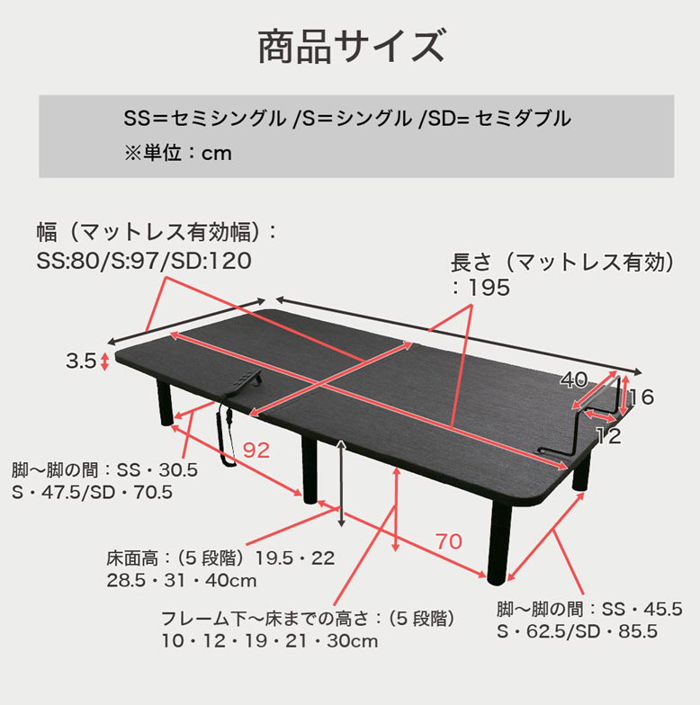 電動ベッド セミシングル フレーム単品 サイドガード付き 2モーター nerum エントリーモデル セミシングル OKIN社製モーター 静音