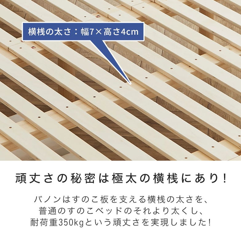 バノンプラス すのこベッド クイーン ベッド単品のみ 木製 耐荷重350kg 組立簡単 棚付き コンセント 高さ4段階