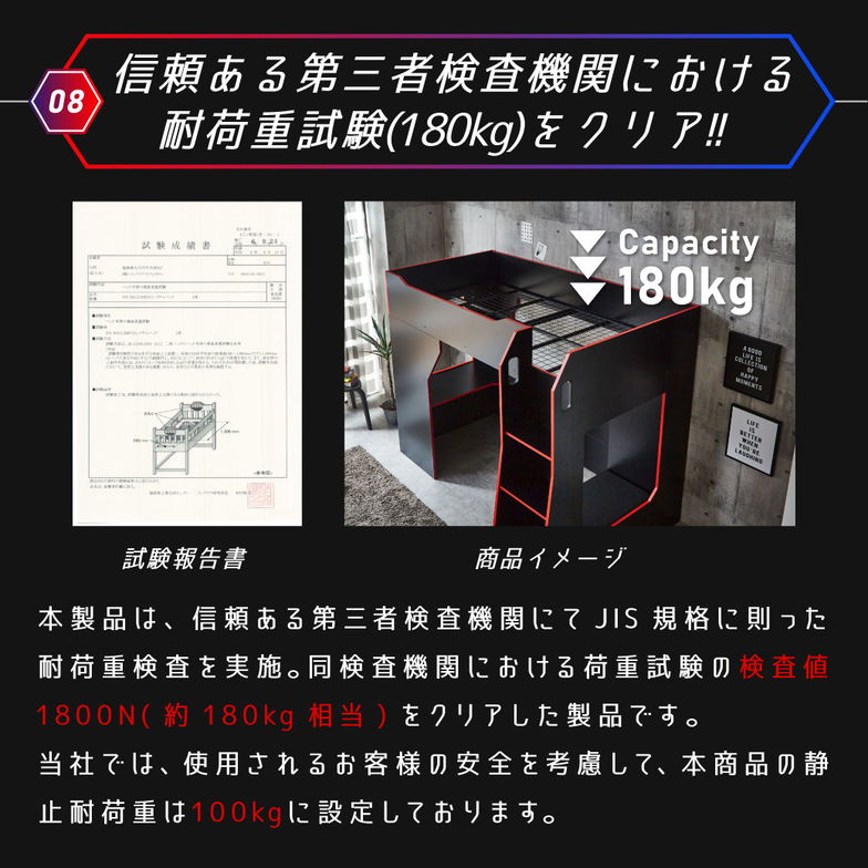 システムベッド ゲーミングベッド ゲーミングシステムベッド ロフトベッド 薄型マットレスセット シングル 収納 L型デスク付 シェルフ ゲーム 本棚 周辺機器収納 近未来デザイン 厚さ11cmマットレス レッド ブラック グレー 【大型家具配送】