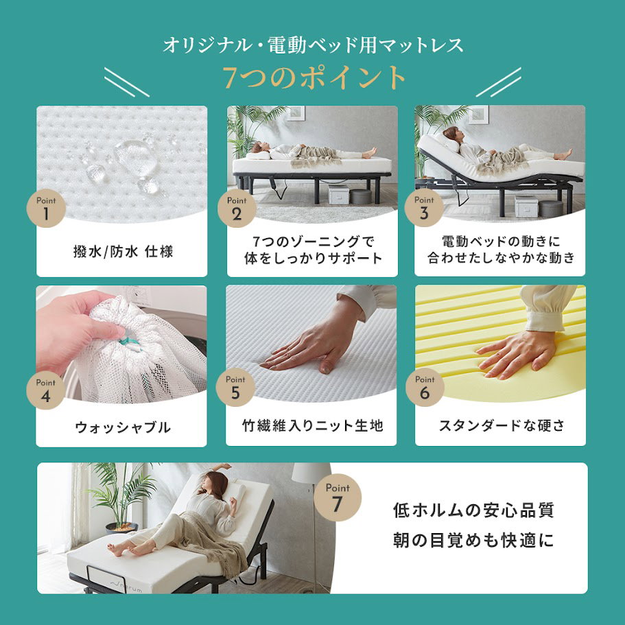 電動ベッド用防水ウレタンマットレス セミシングル 幅91cm 介護ベッド