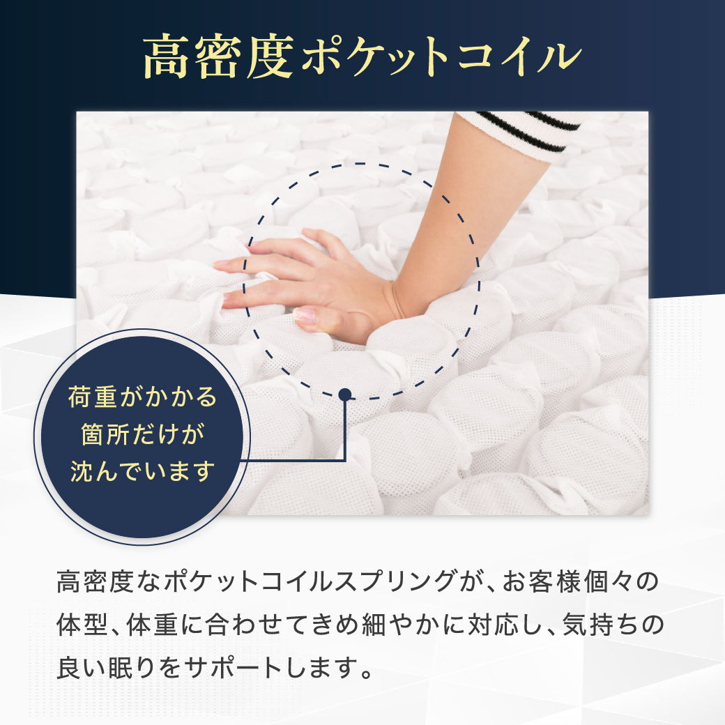 ポケットコイルマットレス 高密度 23cm厚 セミダブル 日本製 縦