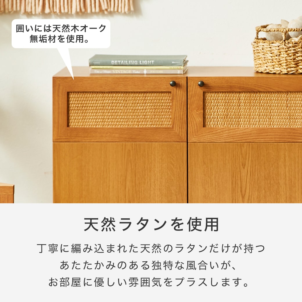 ビレ キャビネット サイドボード ラタン 幅120cm 高さ80cm 木製 扉式