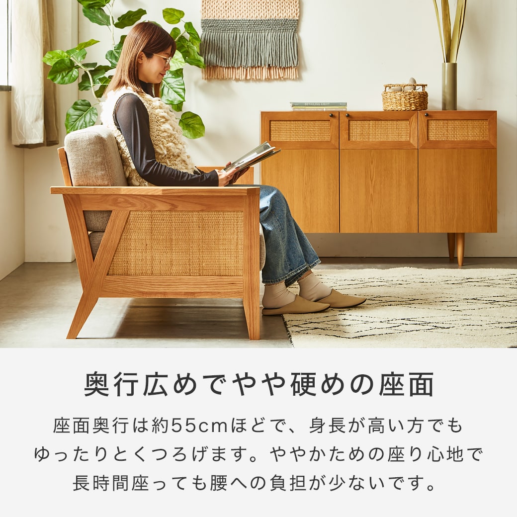 2掛け木製フレームソファ 北欧風ソファ　2Pソファ　ファブリックタイプ　美品 ビレ 2人掛けソファ 2Pソファ ラタン ファブリックソファ 木製フレーム