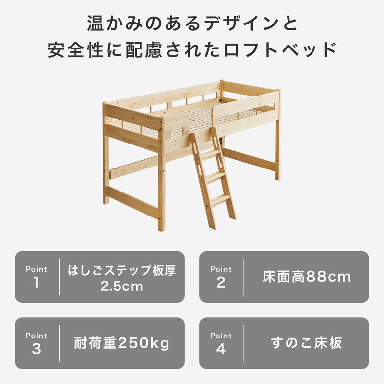 ロフトベッド システムベッド エイブリー ロータイプ シングル ベッドフレーム デスク シェルフ 木製 パイン材 天然木ベッド