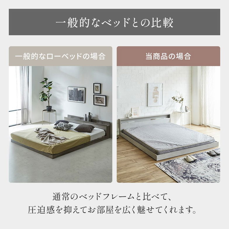 ローベッド 照明付きフロアベッド ノクサス クイーン すのこ  ベッドフレーム単品 USB・2コンセント2口 連結 フレーム 照明