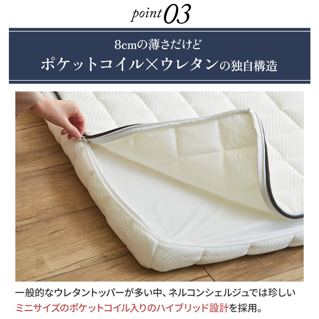 ポケットコイルマットレス マットレストッパー クイーン 8cm厚 薄型 ポケットコイルマットレス マットレストッパー クイーン 8cm厚 薄型