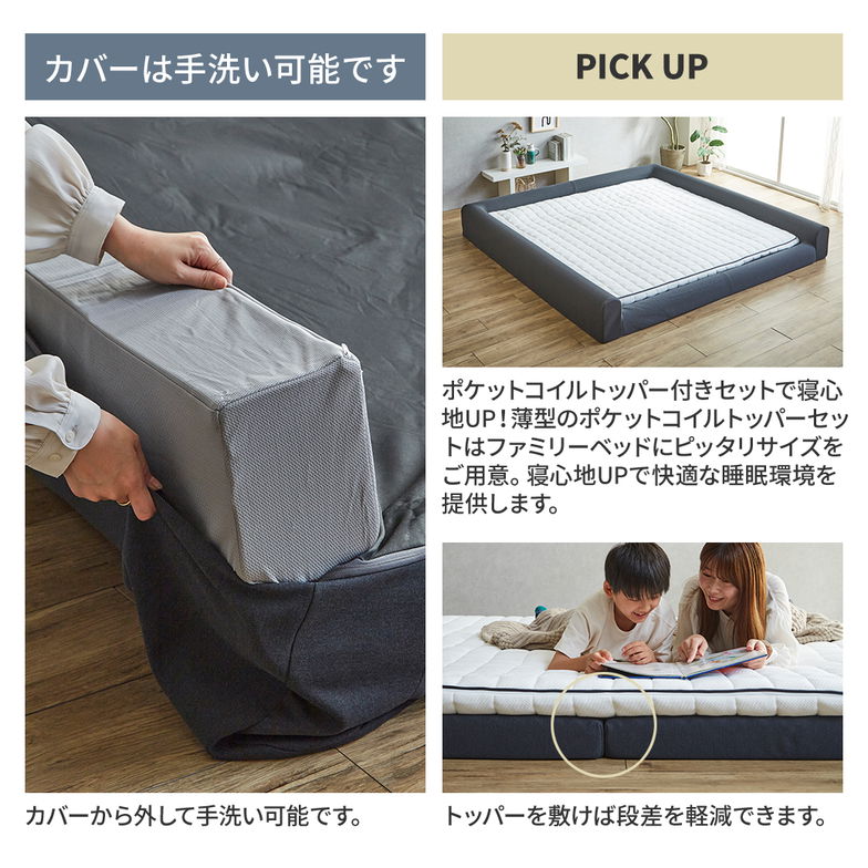 ファミリーマットレス ファミリーベッド マットレス ファミリーサイズ 三つ折りマットレスセット 折りたたみ コンパクト 幅247 三つ折りマットレス・トッパー付