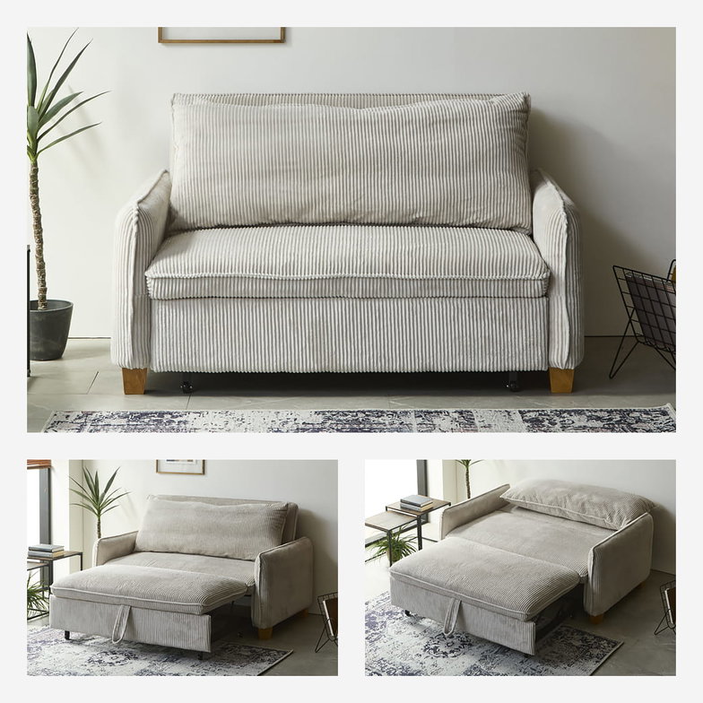 3WAYソファベッド ソファーベッド カウチソファ コーデュロイ生地タイプ  2人掛けソファ 2Pソファ ファブリックソファ 肘掛け付き クッション付き 【大型家具配送】