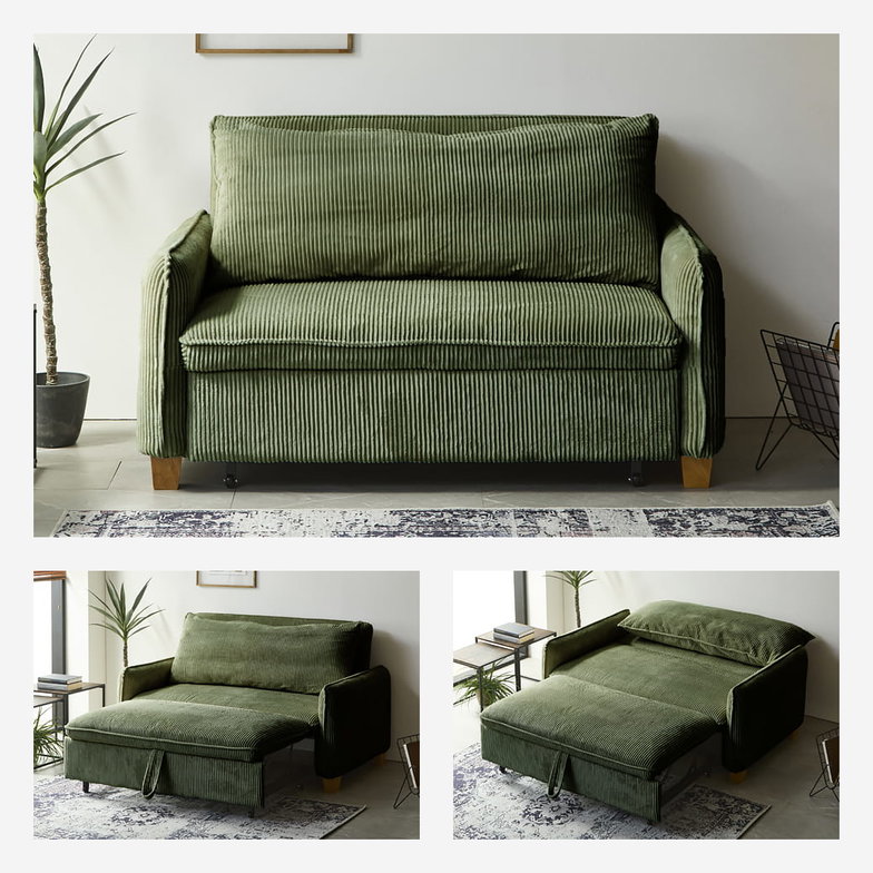 3WAYソファベッド ソファーベッド カウチソファ コーデュロイ生地タイプ  2人掛けソファ 2Pソファ ファブリックソファ 肘掛け付き クッション付き 【大型家具配送】