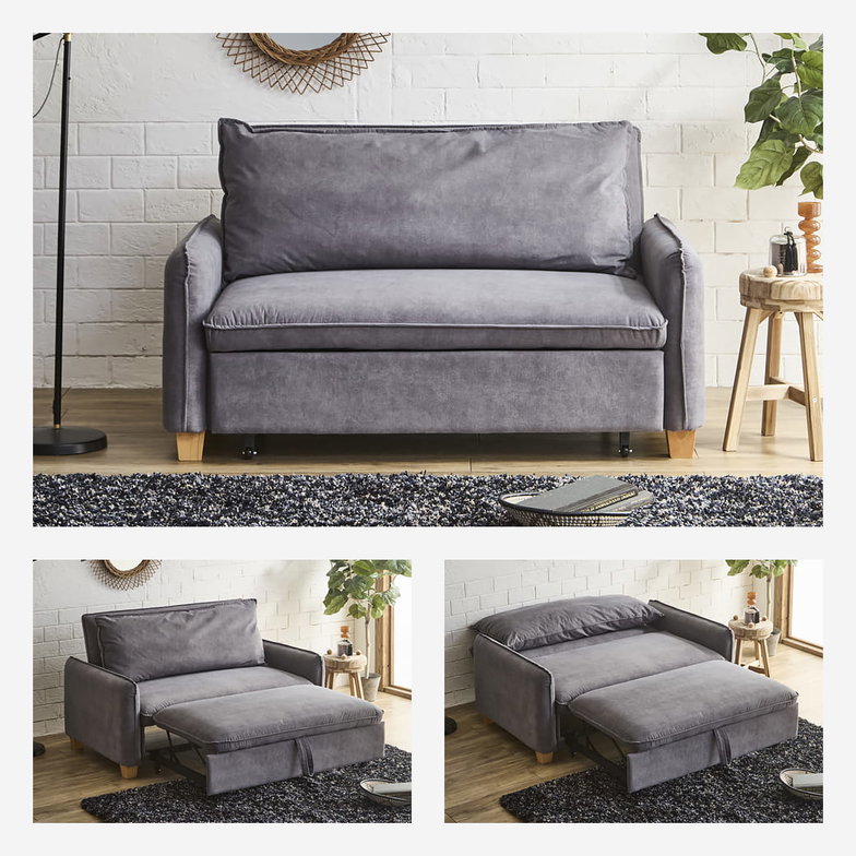 3WAYソファベッド ソファーベッド カウチソファ 強化生地タイプ  2人掛けソファ 2Pソファ ファブリックソファ 肘掛け付き クッション付き 【大型家具配送】