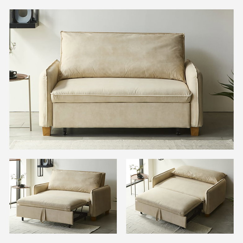 3WAYソファベッド ソファーベッド カウチソファ 強化生地タイプ  2人掛けソファ 2Pソファ ファブリックソファ 肘掛け付き クッション付き 【大型家具配送】