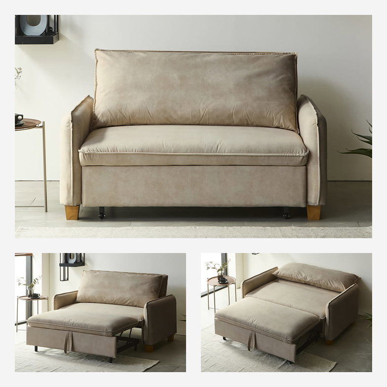 3WAYソファベッド ソファーベッド カウチソファ 強化生地タイプ  2人掛けソファ 2Pソファ ファブリックソファ 肘掛け付き クッション付き 【大型家具配送】