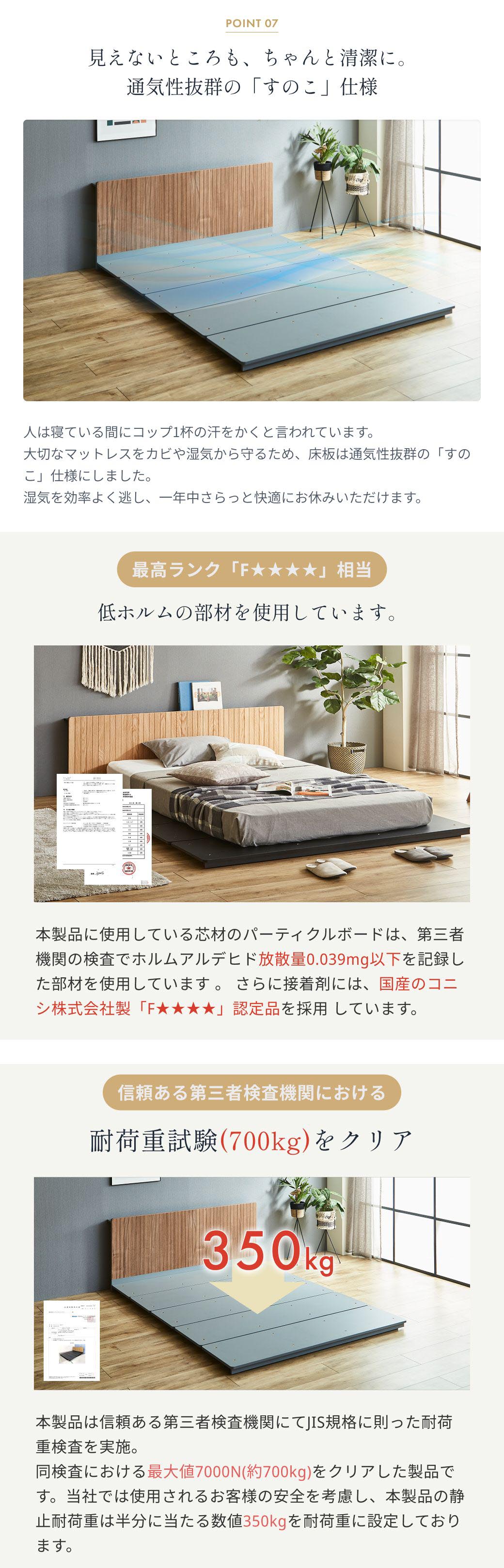 通気性抜群のすのこ仕様 JIS規格耐荷重試験350kgクリア 低ホルムアルデヒドF★★★★