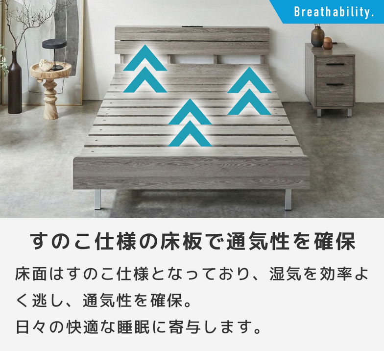 フェリクス Felix すのこベッド ヘッド付き コンセント付き USB-C USB-A 木製 シンプル モダン 組み立て簡単 クイーン 20cm厚マットレス付き 