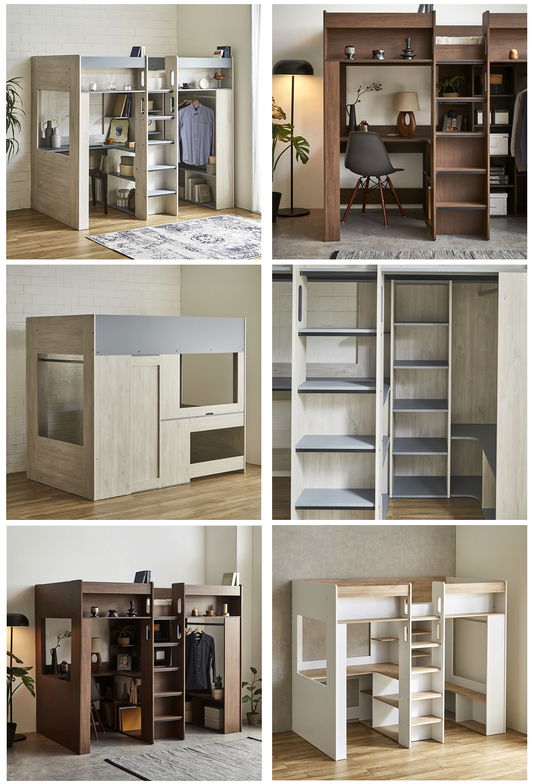 アストロベース システムベッド マットレス付き ロフトベッド 収納付き デスク付き シングル 木製 ハンガー シェルフ L型デスク 【大型家具配送】