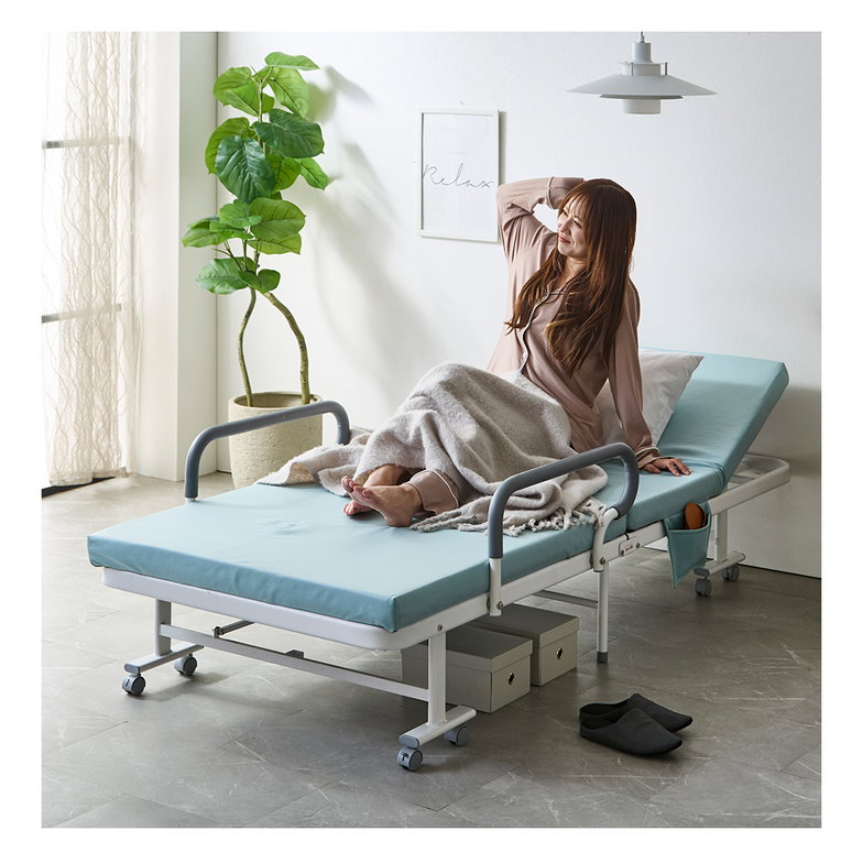 介護ベッド 補助ベッド オリタ ORITA 幅91 折りたたみベッド 簡単組立 コンパクト 撥水カバー 防汚 マットレス付 手すり付き キャスター付 サイドポケット付