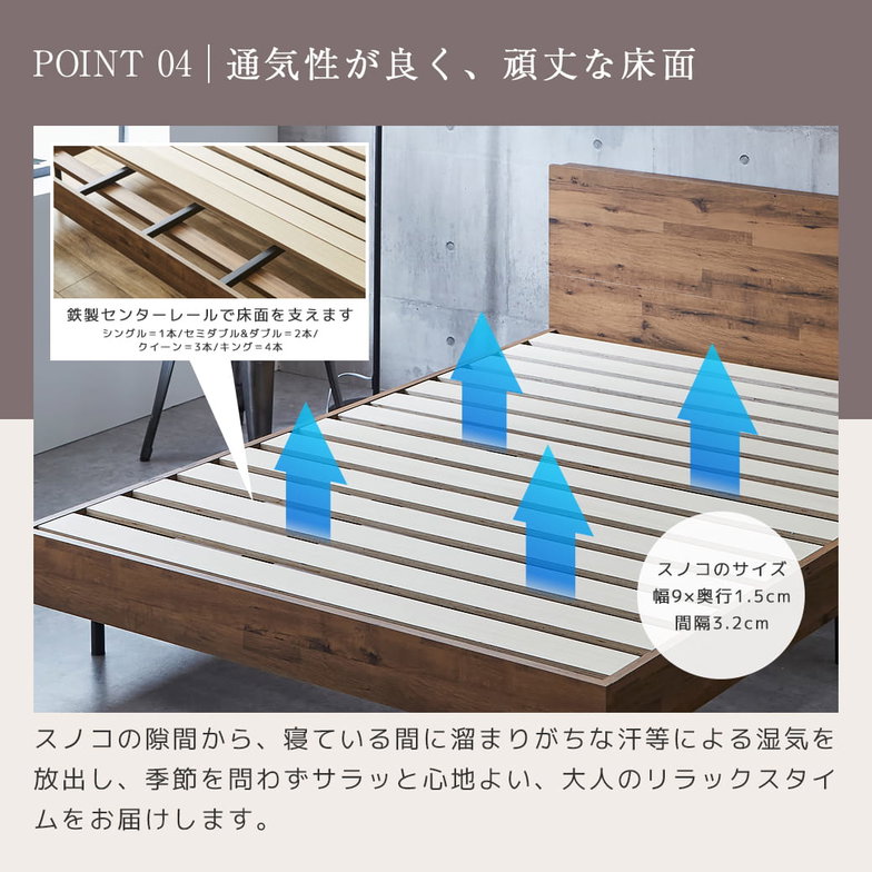【ポイント10倍】棚付きベッド アーヴィング 厚さ15cmポケットコイルマットレスセット キング 木製 すのこベッド コンセント付き 【大型家具配送】