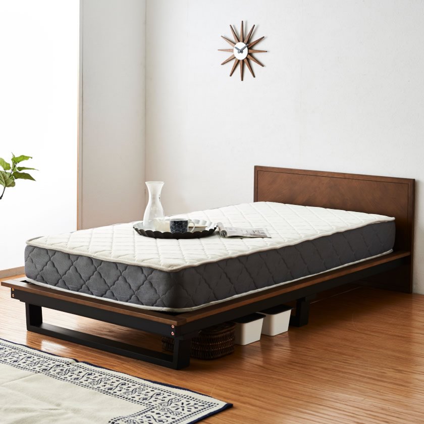 木製シングルベッド 天然木オーク材 ヘリンボーン柄 パネル型 パネルベッド木製 ベッドフレームのみ シンプル