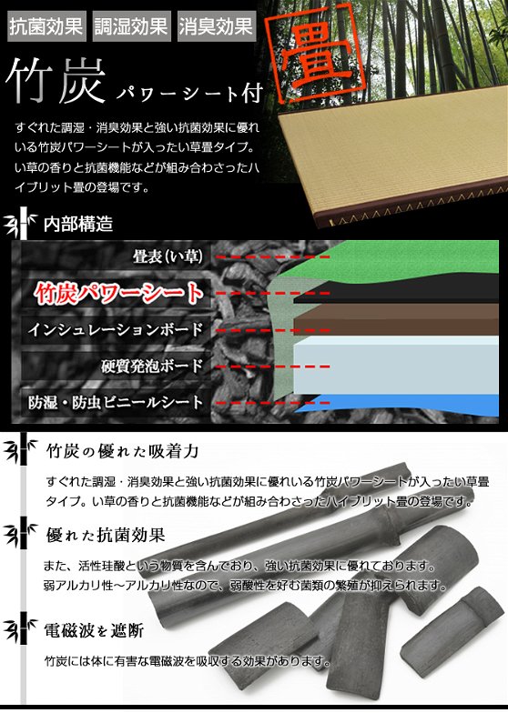 畳ベッド ダブル 引き出し無し 竹炭パワーシートタイプ 棚付き 照明付き 宮付き コンセント付き たたみベッド タタミ すのこ 畳