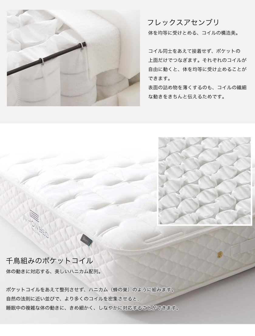 日本ベッド マットレス 選べる硬さ 超高密度ポケットコイル シルキー 