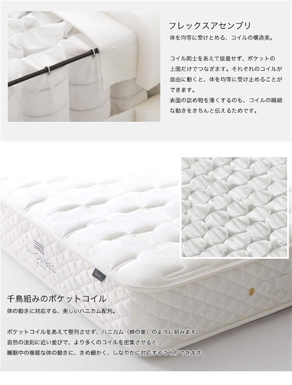 日本ベッド マットレス 選べる硬さ セミシングル 幅80 超高密度ポケットコイル シルキーポケット(ウール入り) ハーフクイーン 硬め ふつう 柔らかめ