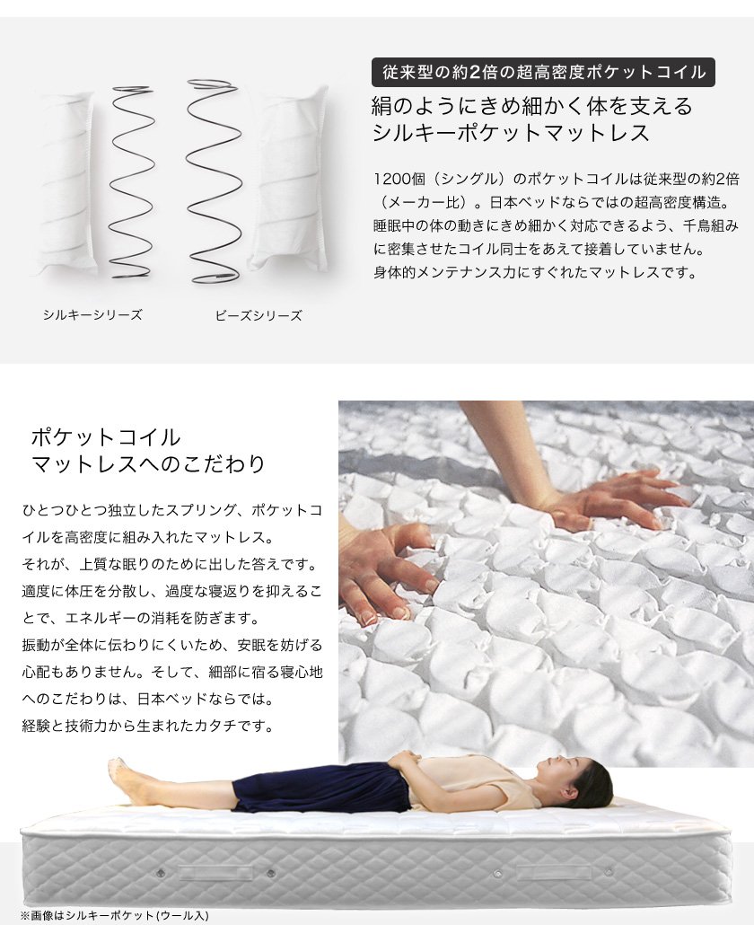 日本ベッド マットレス シルキーパフ シングル 柔らかめ ソフト