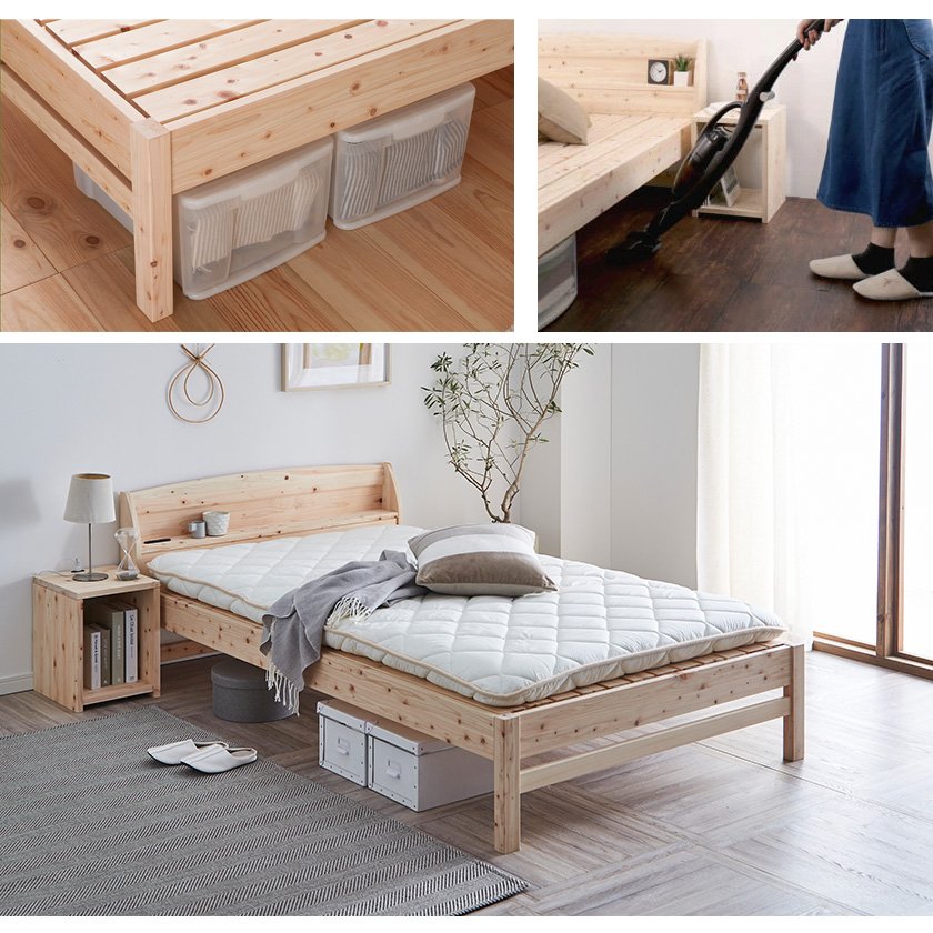 島根県産天然木檜ひのき すのこベッド フレームのみ ダブル 宮付き